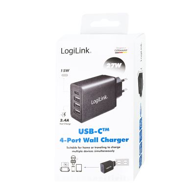 LOGILINK USB WALL CHARGER 3x USB-AF & 1x USB-CF 27W